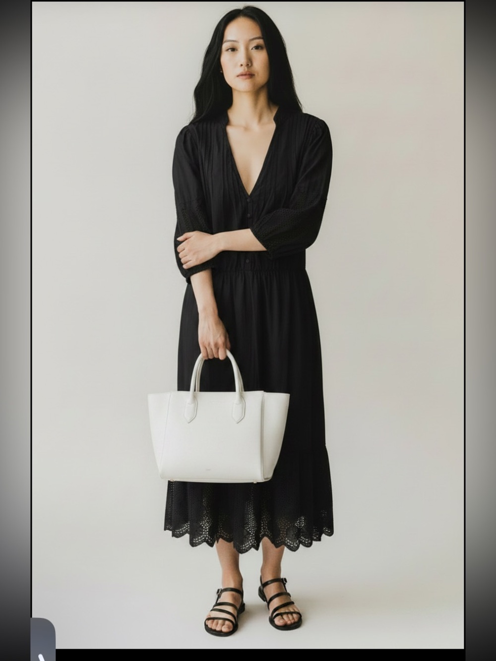 Lands' End cotton Black Midi Dress with Eyelet Hem size small